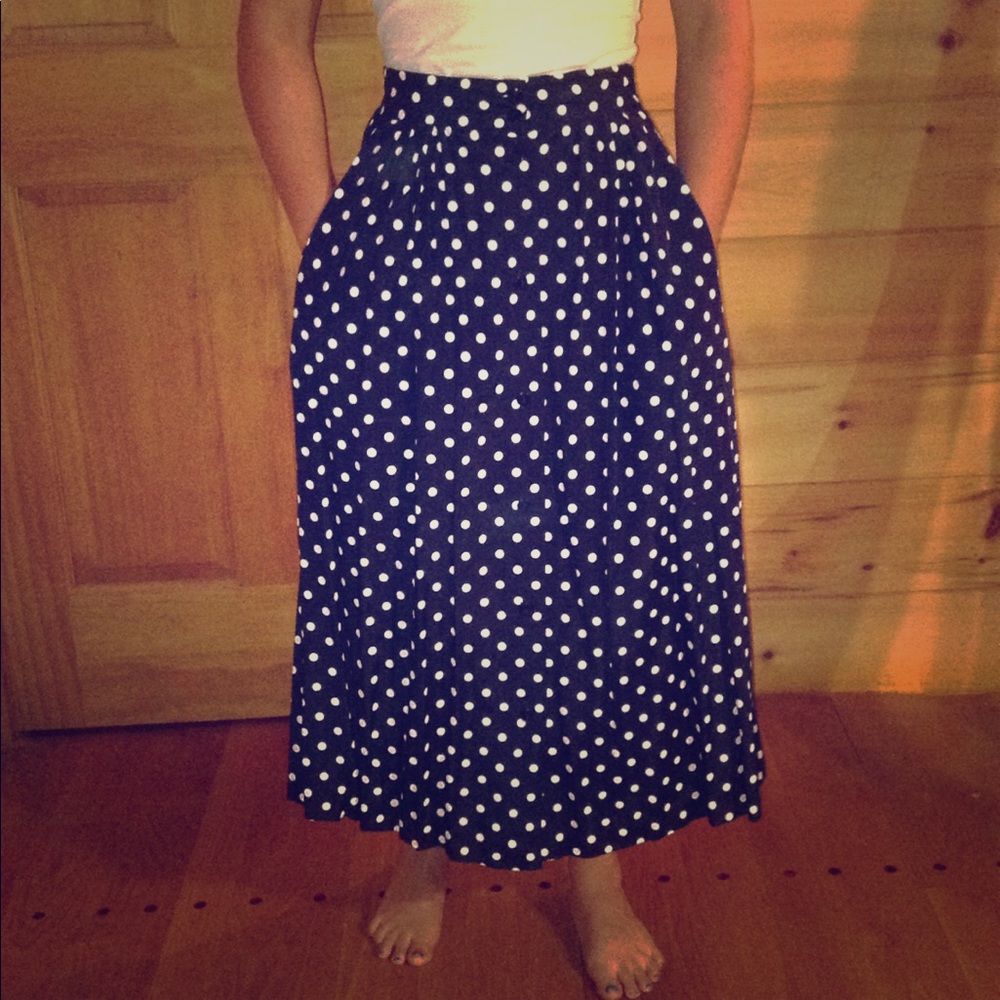 Vintage Dark Blue polka dot skirt